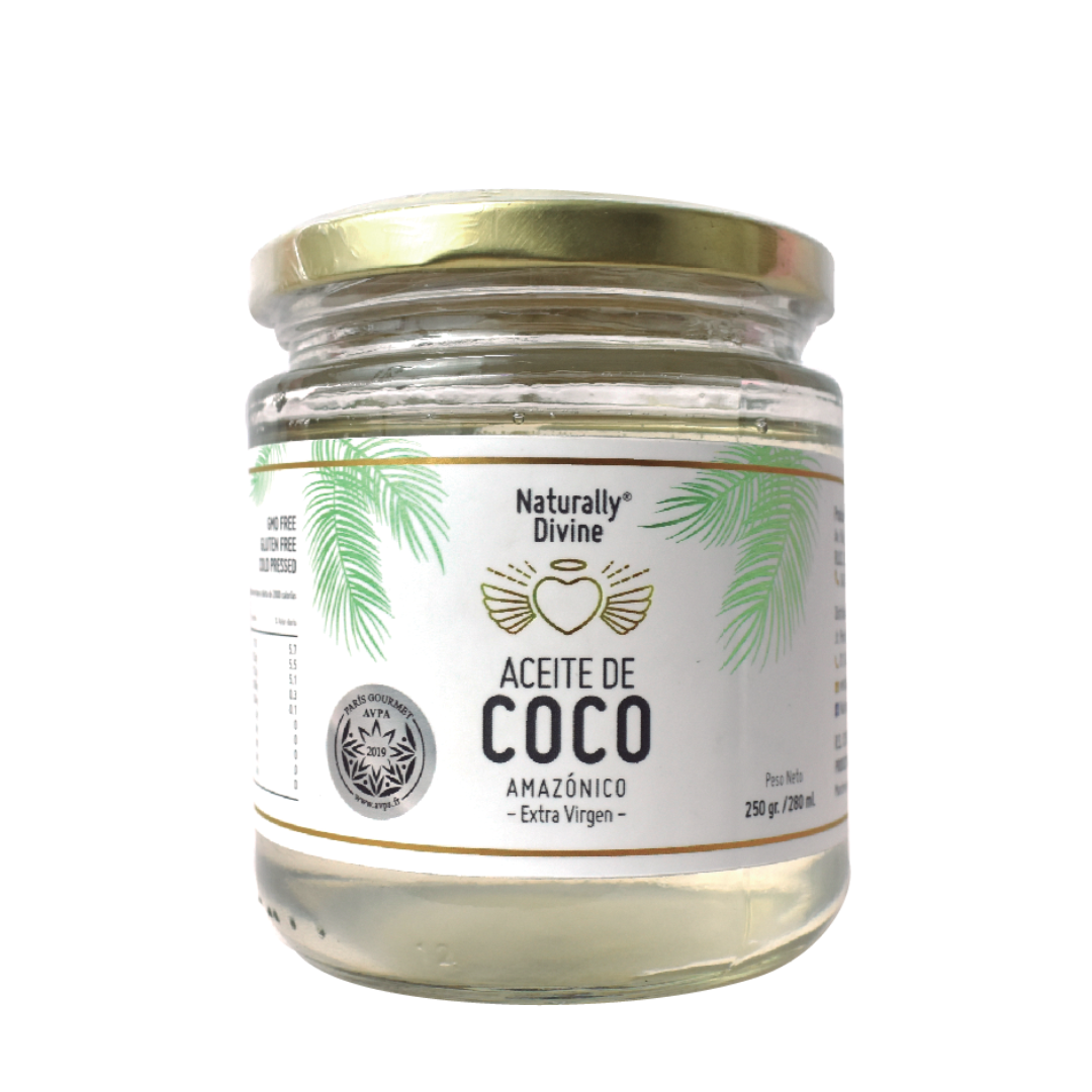 Aceite de coco amazónico extra virgen Naturally Divine, 250 ml