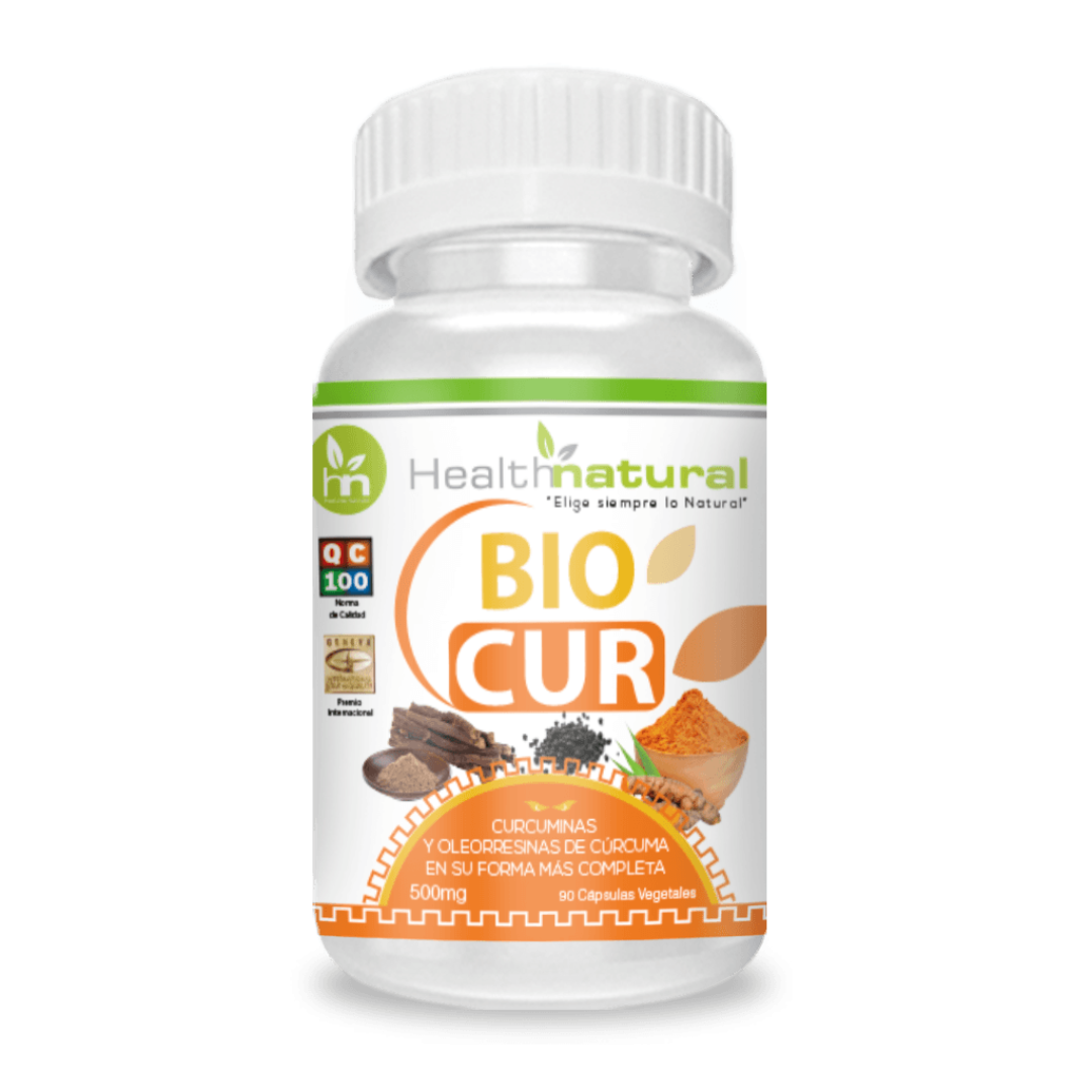 Biocur (con tres Oleorresinas y alta concentración de Curcuminoides) 90 cápsulas Health Natural, 500 mg