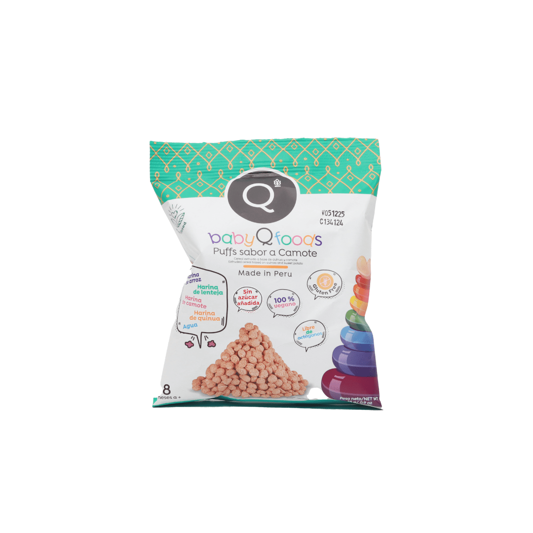 Baby puffs sabor camote QFoods, 25 gr
