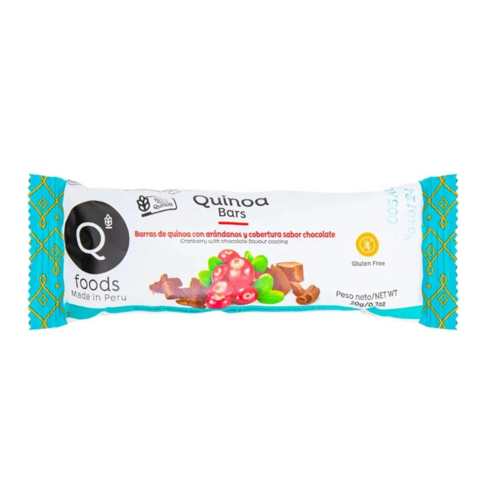 Barra de quinua con arándanos y chocolate QFoods, 20 gr