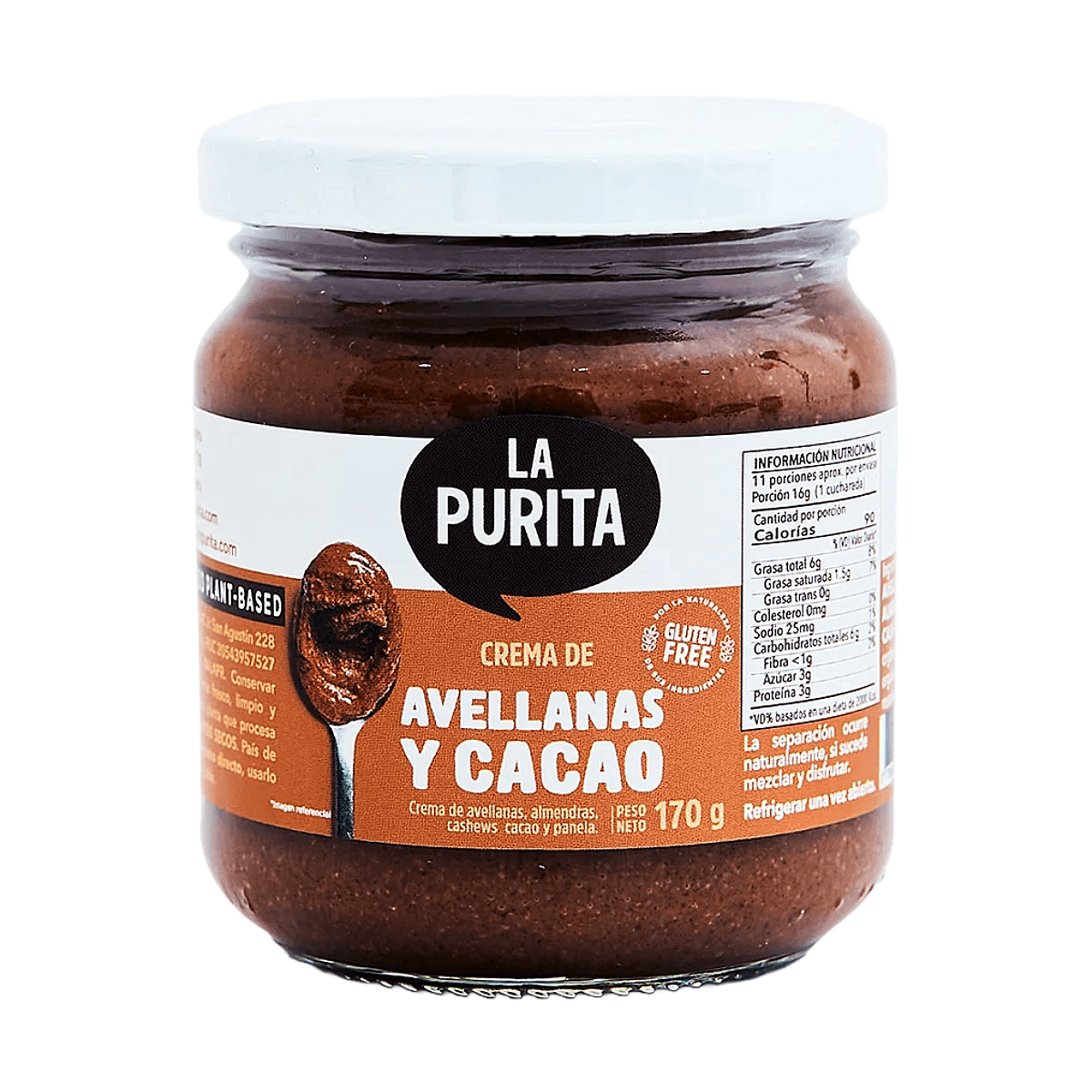 Crema de avellanas y cacao La Purita, 170 gr
