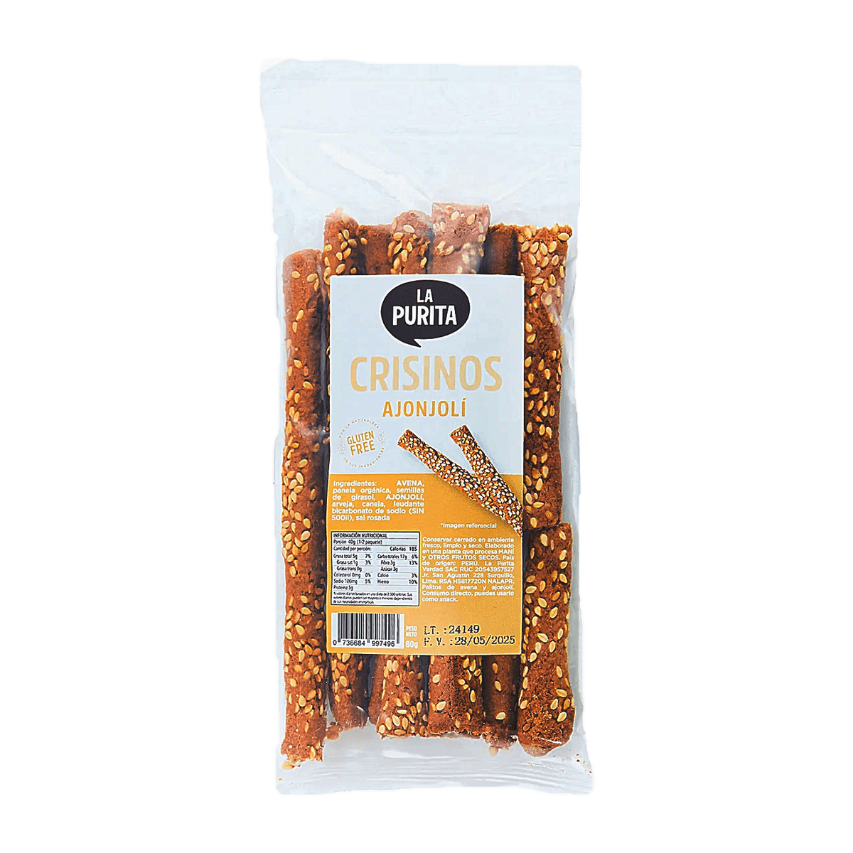 Crisinos de ajonjolí La Purita, 80 gr