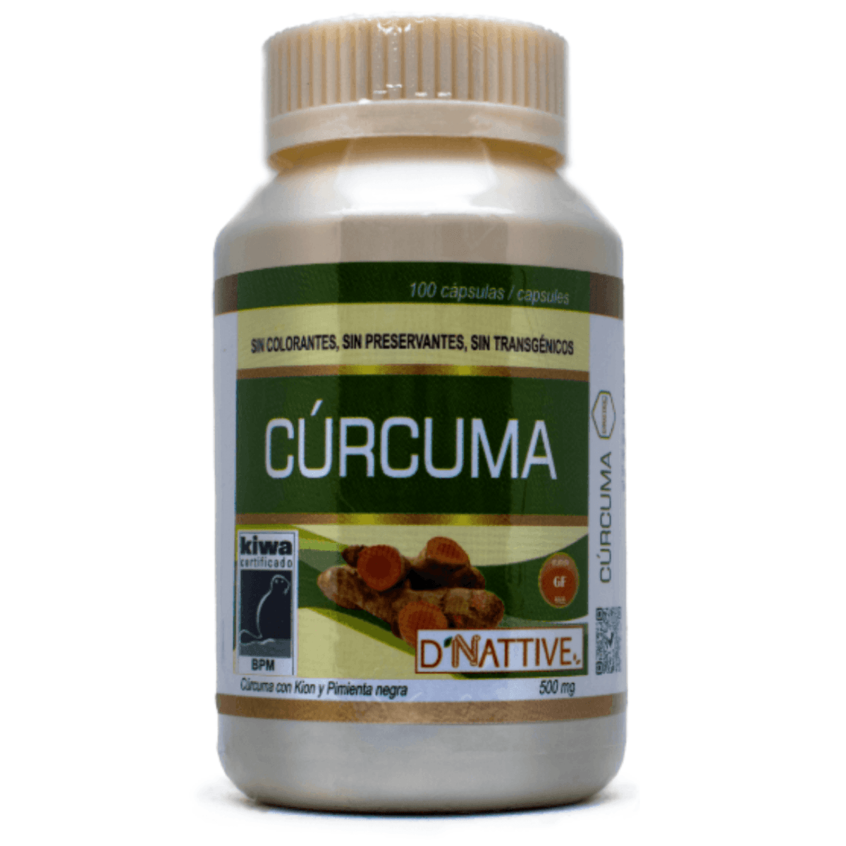 Cúrcuma 100 cápsulas D'Nattive, 500 mg