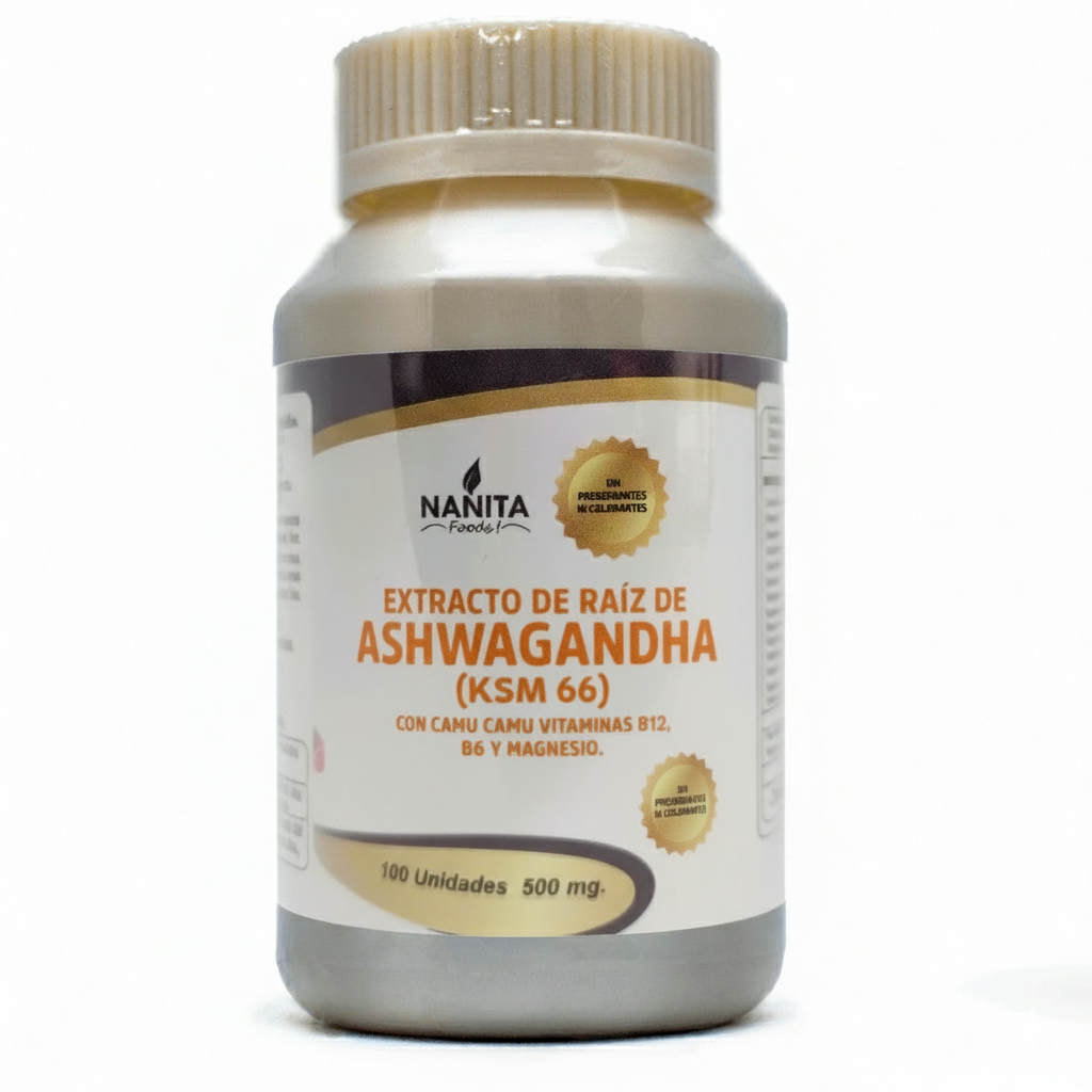 Extracto de raíz de ashwagandha (KSM 66) 100 cápsulas Nanita, 500 mg