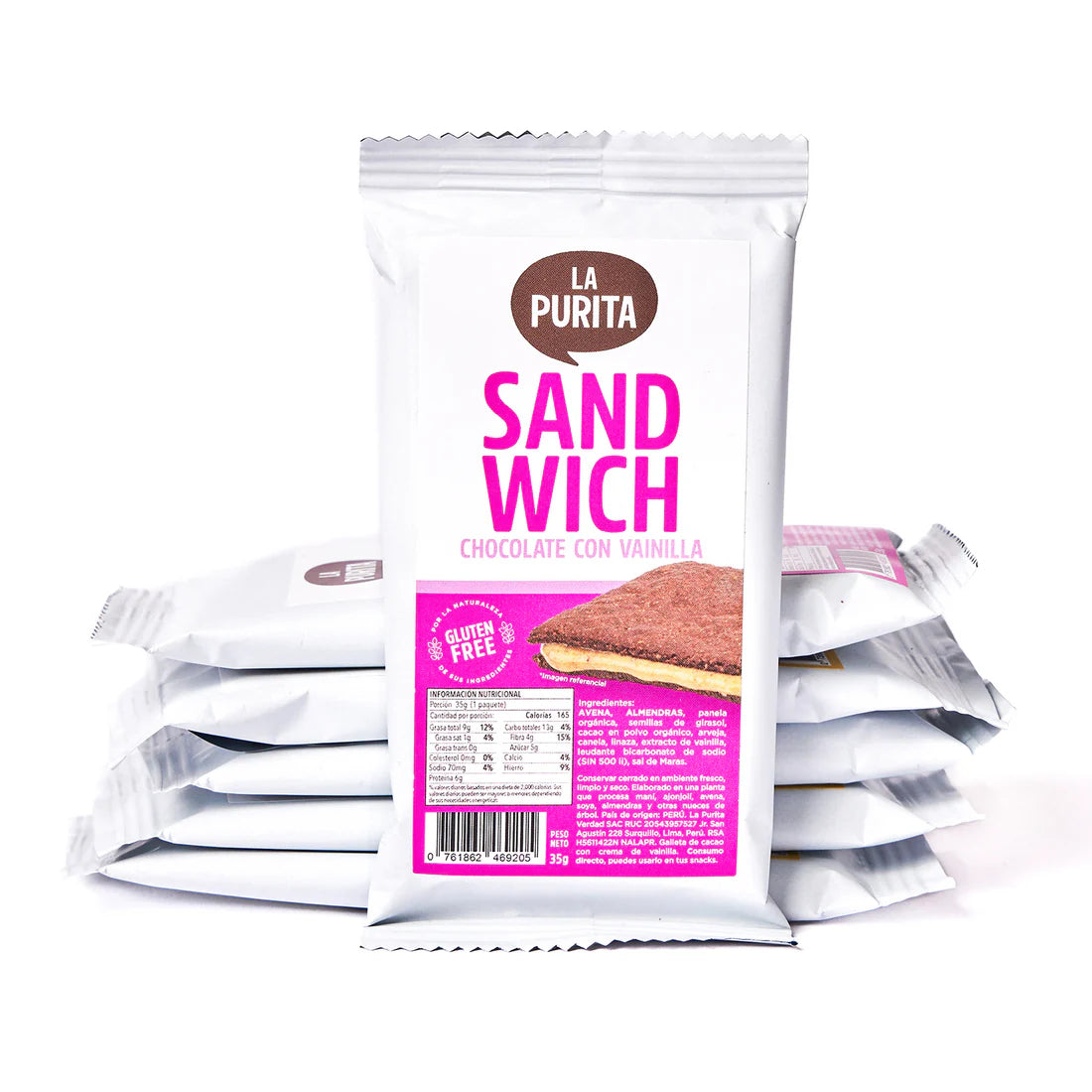 Galletas de avena y cacao rellenas de vainilla La Purita, 35 gr