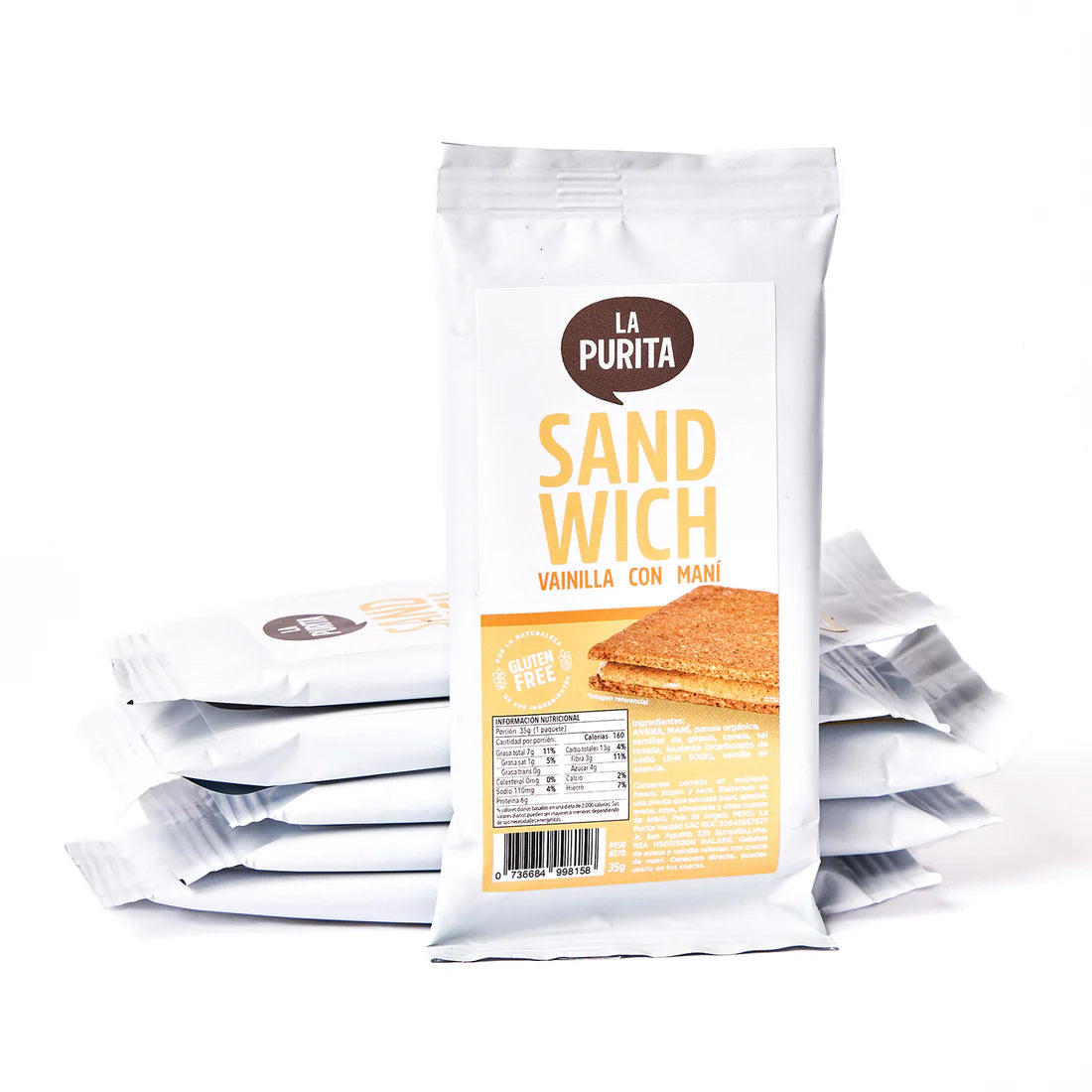 Galletas de avena y vainilla rellenas de maní La Purita, 35 gr