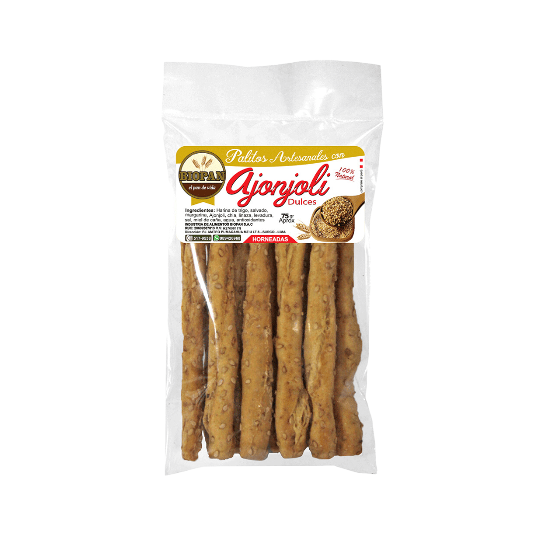 Palitos artesanales dulces con ajonjolí Biopan, 50 gr