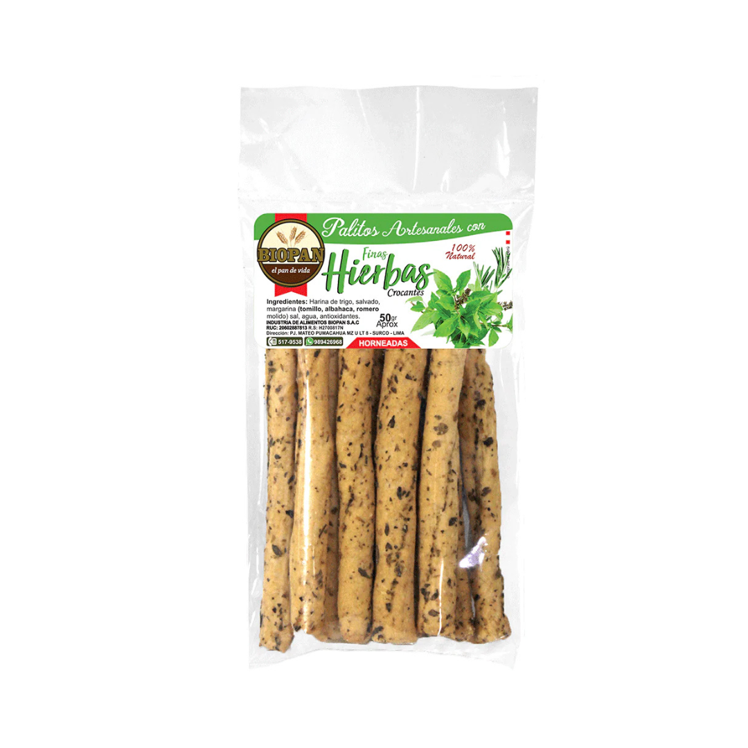 Palitos artesanales de finas hierbas Biopan, 50 gr