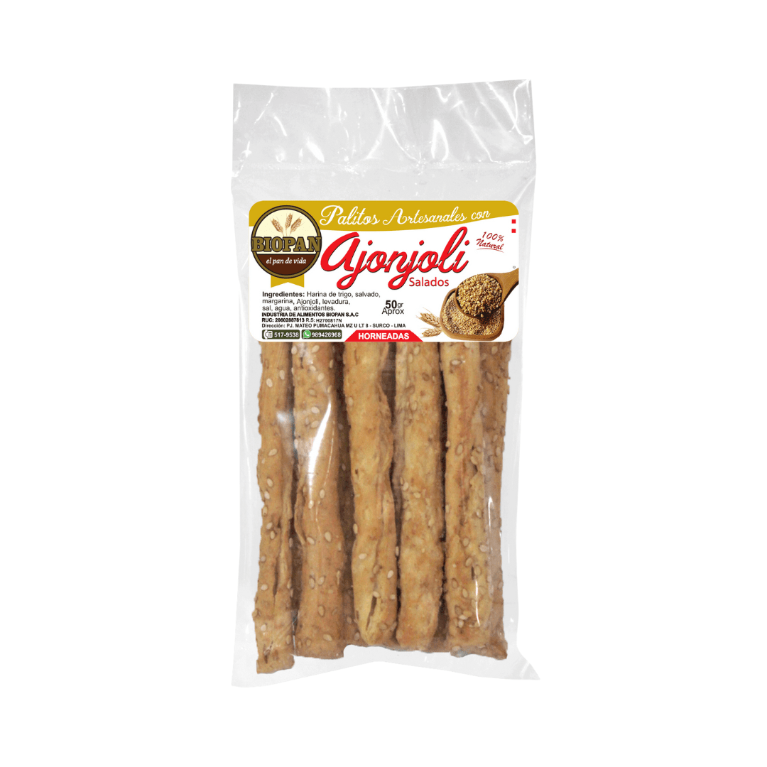 Palitos artesanales salados con ajonjolí Biopan, 50 gr