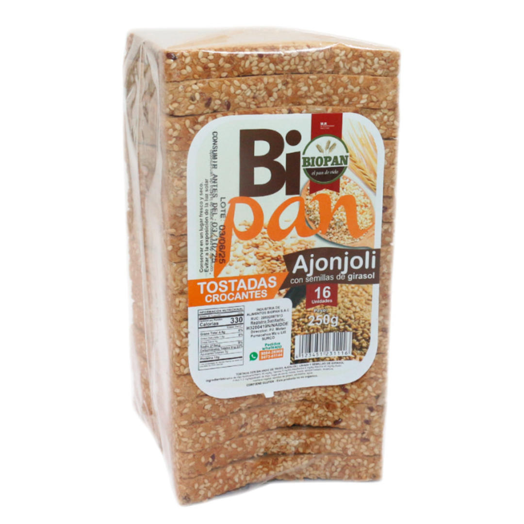 Tostadas artesanales con semillas de ajonjolí Biopan, 16 und