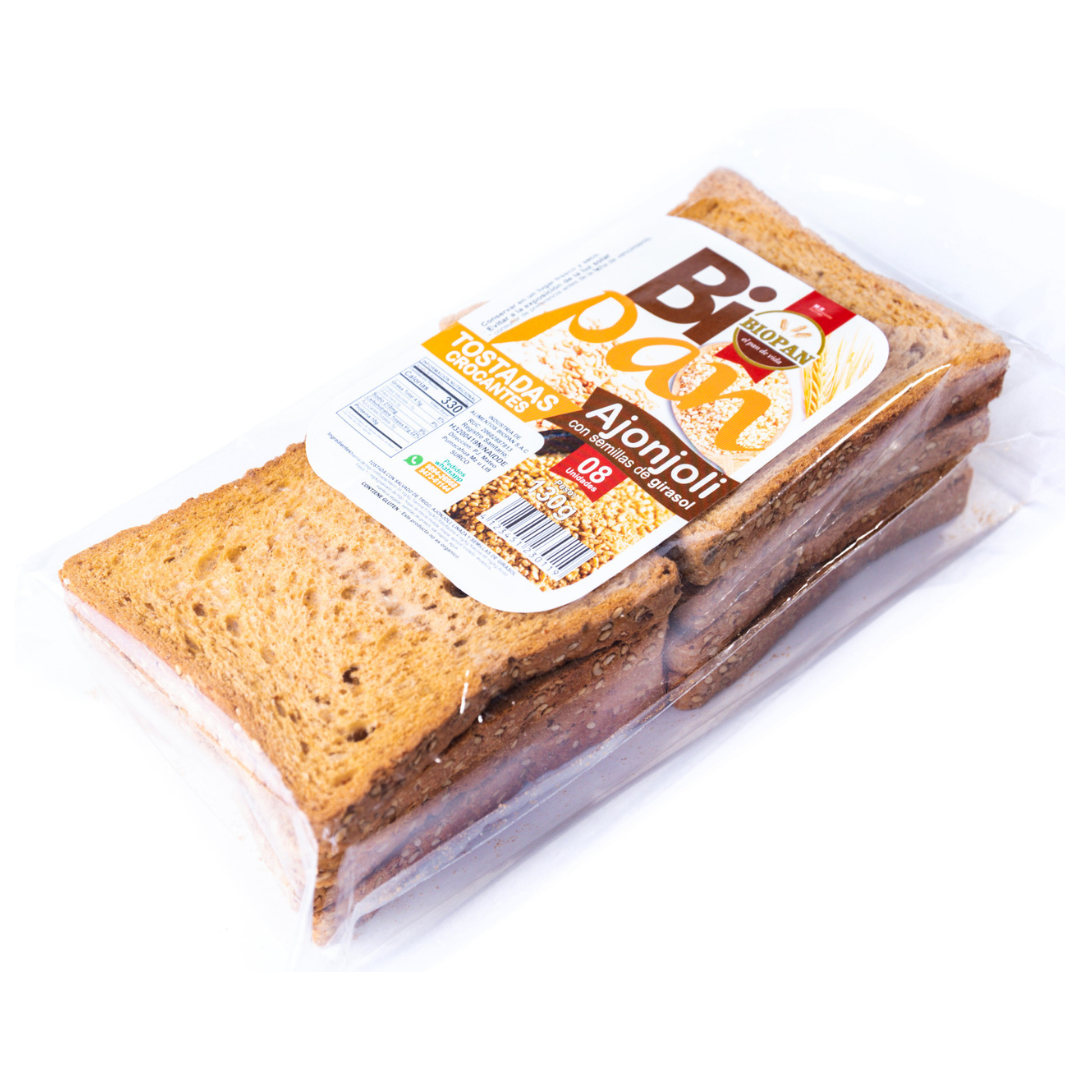 Tostadas artesanales con semillas de ajonjolí Biopan, 8 und
