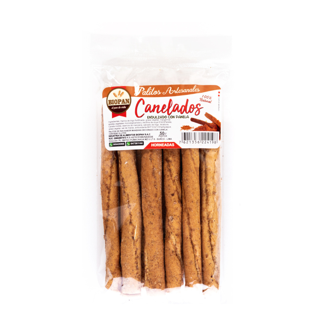 Palitos artesanales canelados Biopan, 50 gr