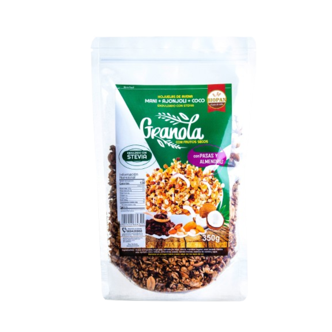 Granola con frutos secos endulzada con stevia Biopan, 350 gr