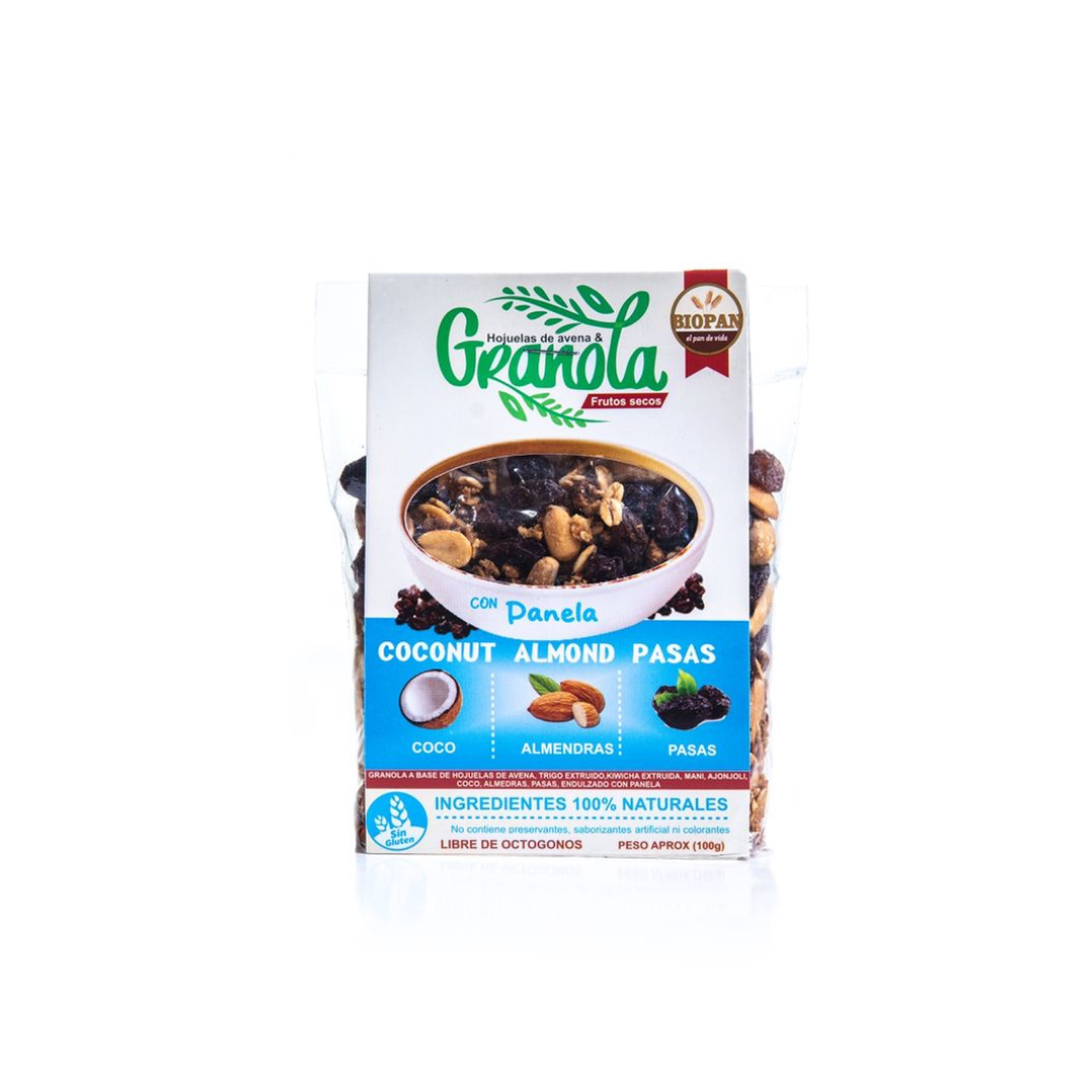 Granola de frutos secos endulzada con panela Biopan, 100 gr