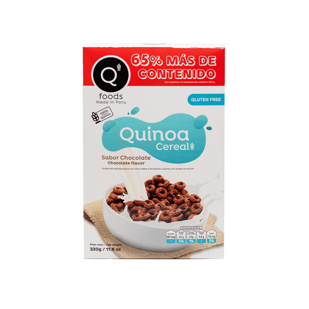 Cereal de quinua sabor chocolate QFoods, 330 gr