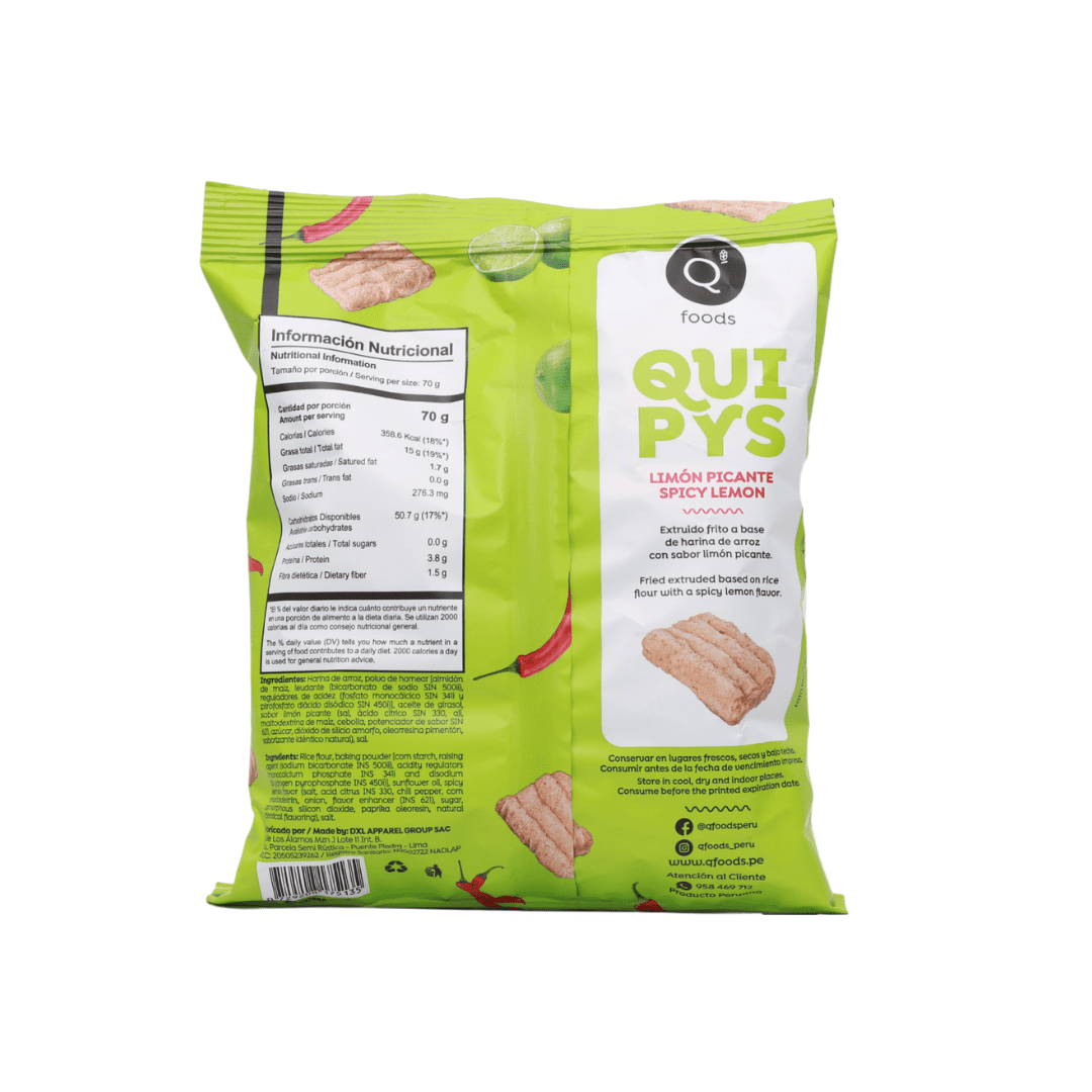 Quipys sabor limón picante QFoods, 30 gr