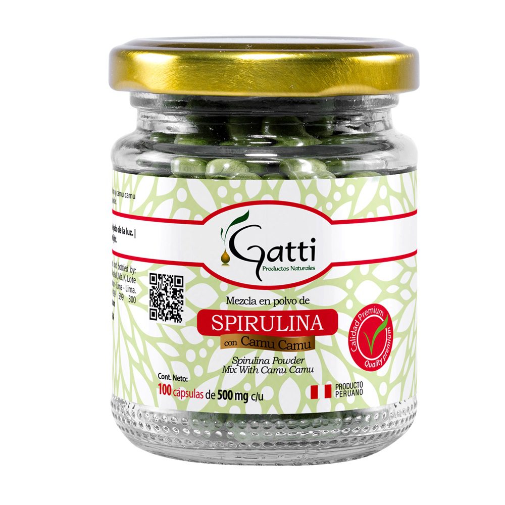 Spirulina con camu camu 100 cápsulas Gatti, 500 mg