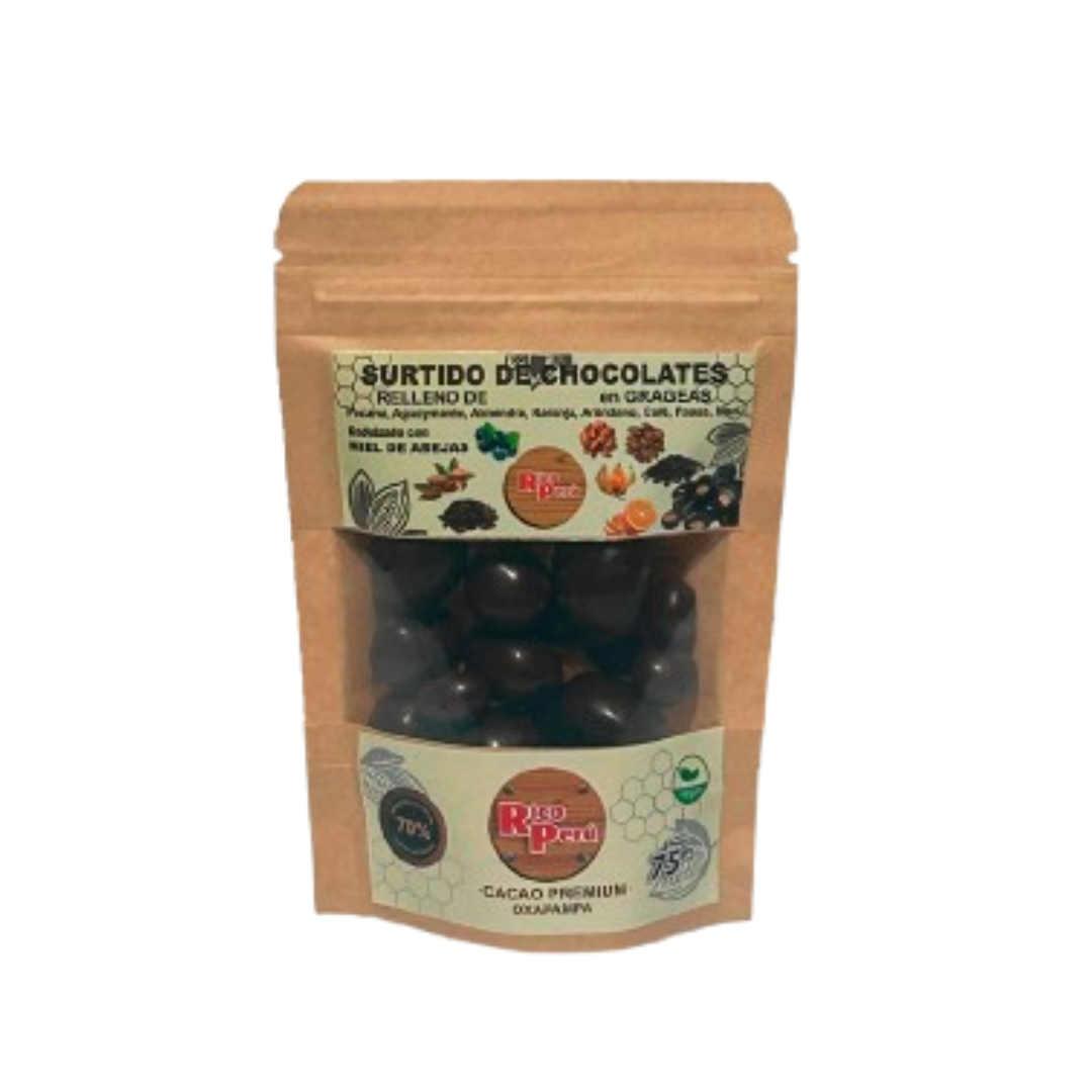 Surtido de chocolates en grageas rellenos 8 sabores Rico Perú, 75 gr