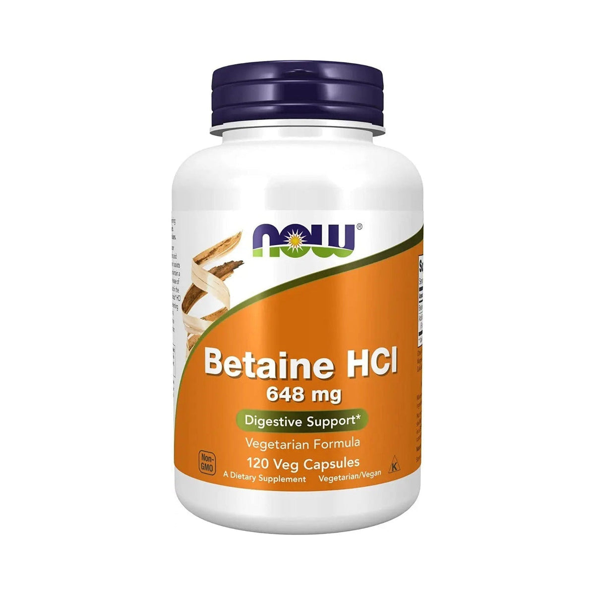 Betaína HCl 120 cápsulas Now Foods, 648 mg
