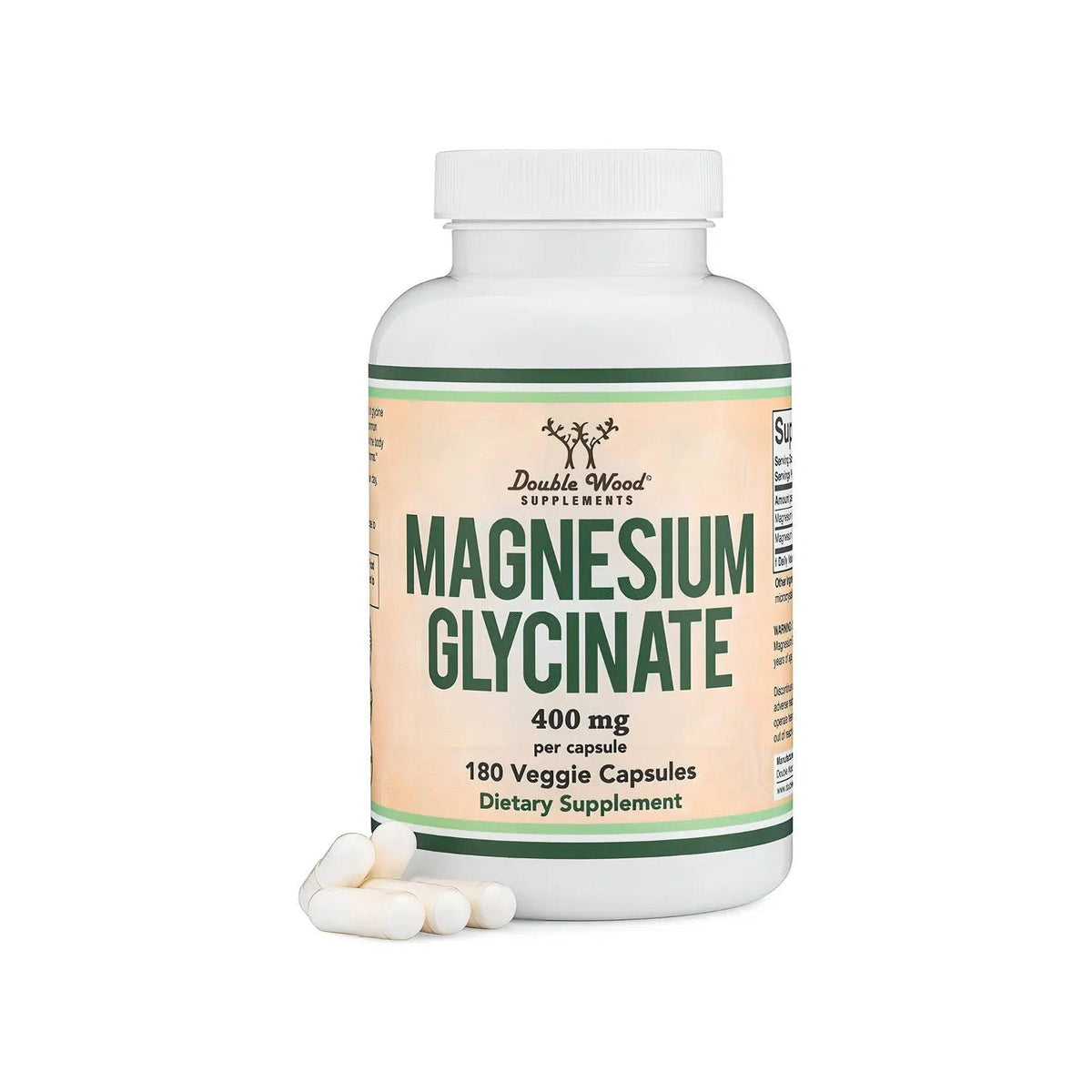 Glicinato de magnesio 180 cápsulas veganas Double Wood, 400 mg
