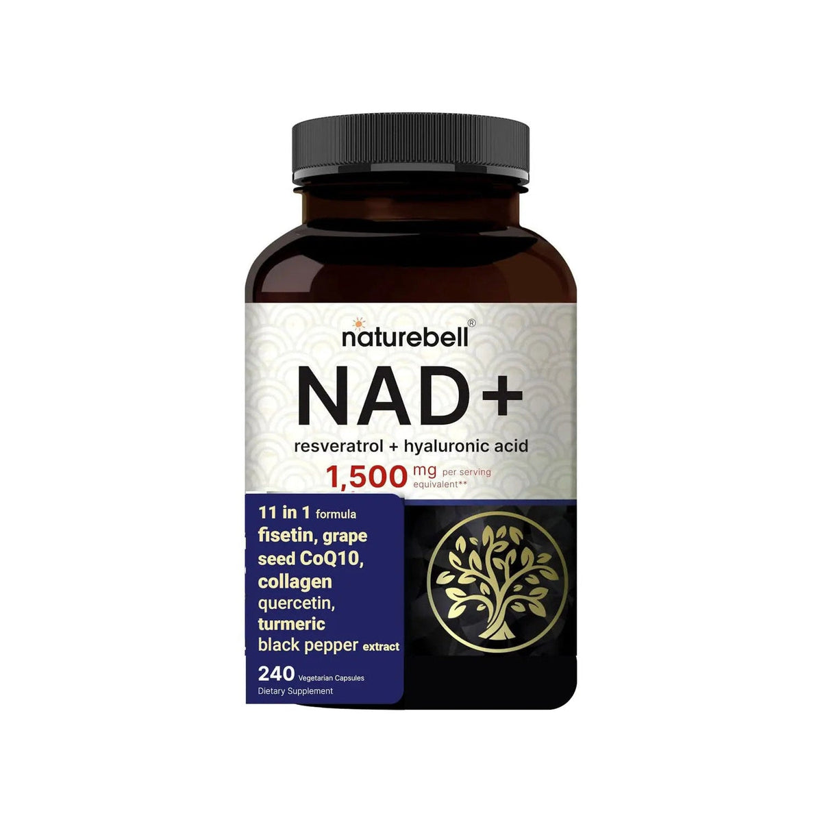 NAD+ Complex con resveratrol y ácido hialurónico, 240 cápsulas, 1500 mg