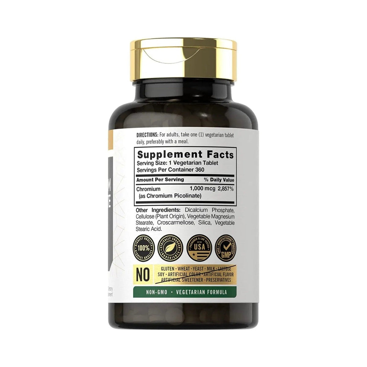 Picolinato de cromo 360 tabletas veganas, 1000 mcg