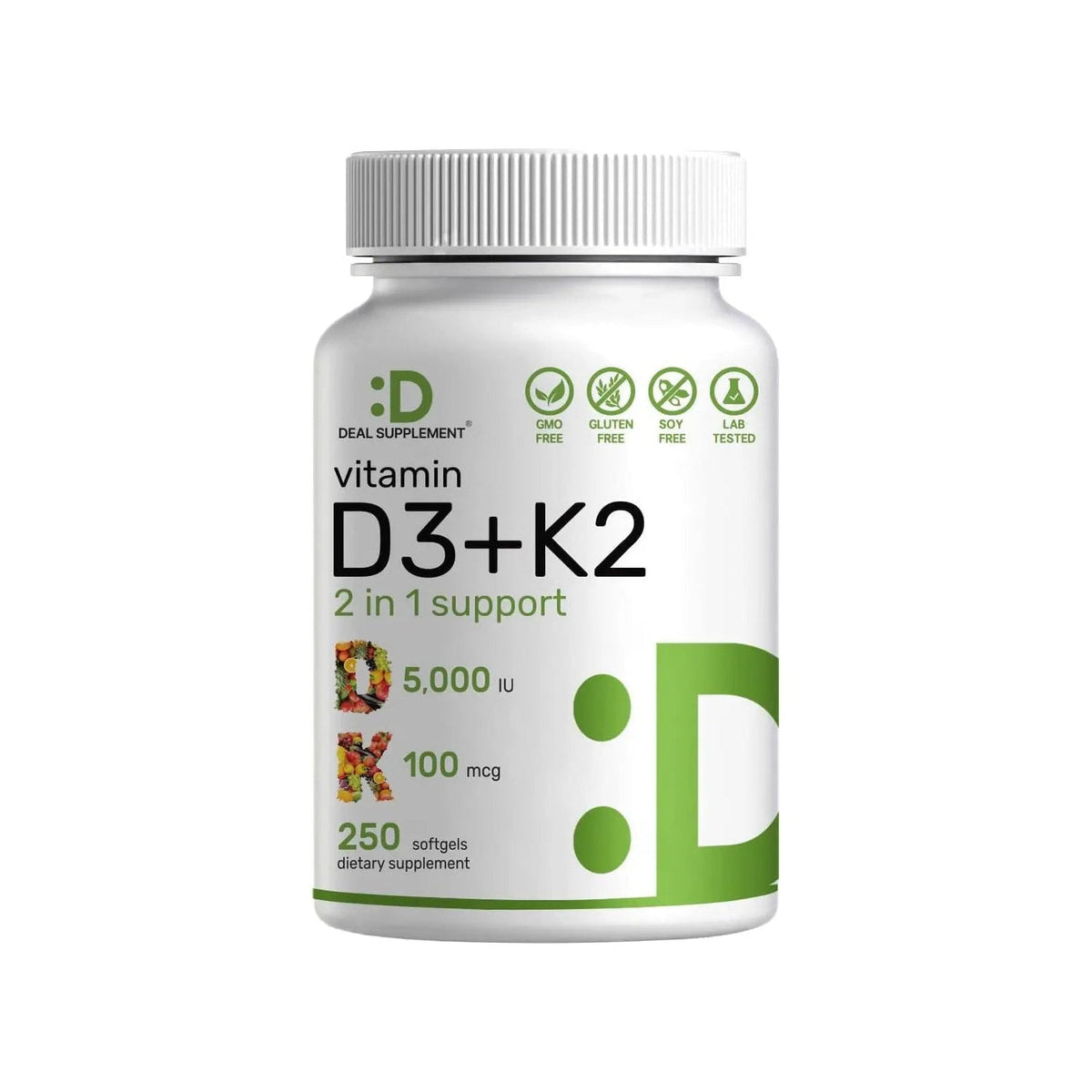 Vitamina D3 5000 UI + K2 100 mcg, 250 cápsulas