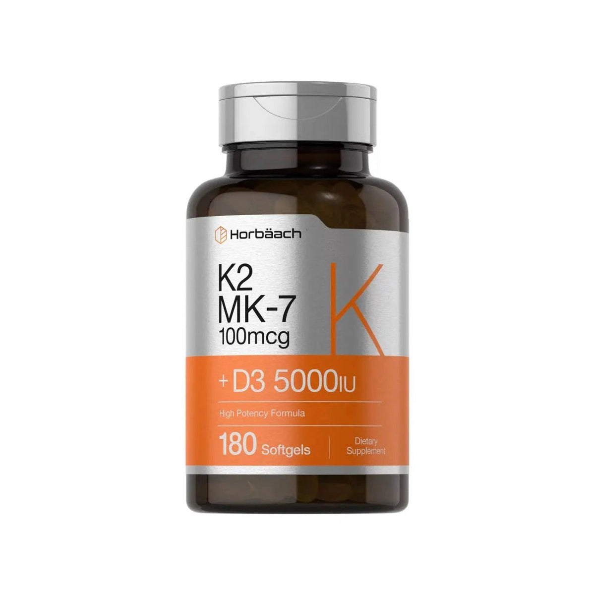 Vitamina K2 MK-7 + D3 180 cápsulas Horbaach, 100 mcg