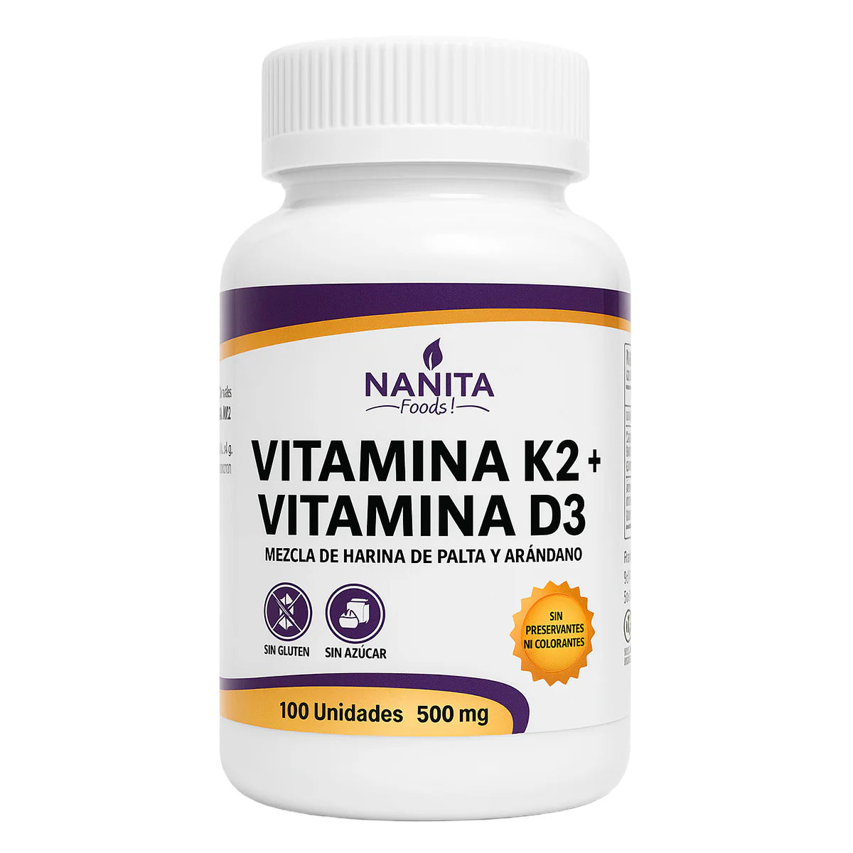 Vitamina K2 + Vitamina D3 100 cápsulas Nanita Foods, 500 mg